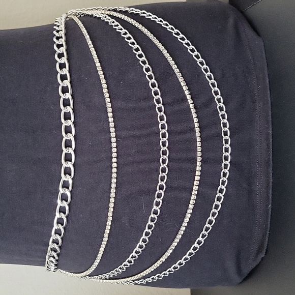 Rhinestone Chain & Silver Tone Chain Layered Belt 32" - Picture 1 of 7